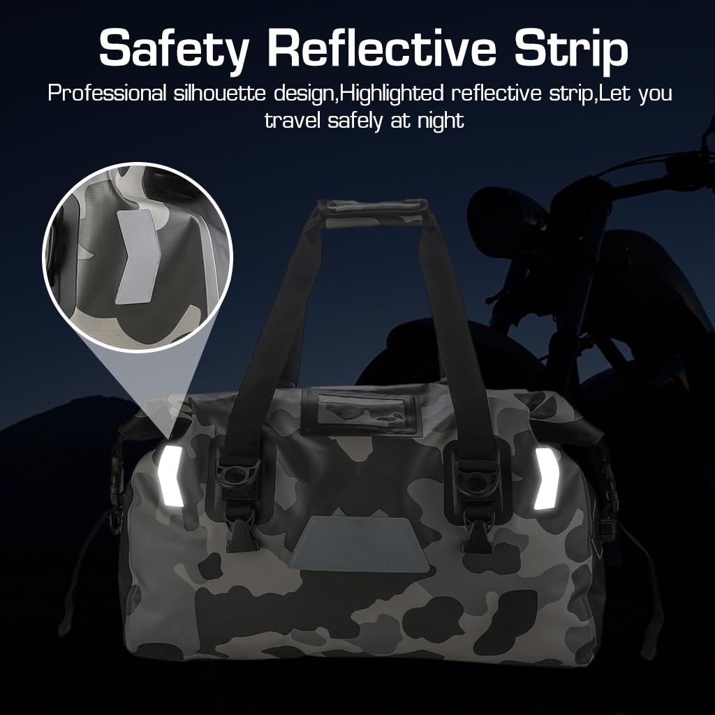 STHIRA Motorcycle Tail Bag Motorcycle Saddlebag Large 46L 500D Waterproof PVC Duffle Bag Travel Luggage Bag with Detachable Shoulder Strap Motorcycle Tail Bag for Motorcycle Road Trips
