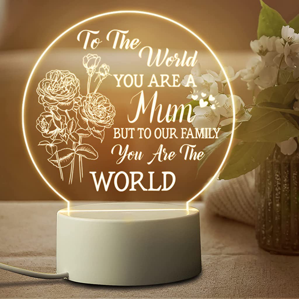 ELEPHANTBOAT Mother's Day Gift, LED Acrylic Night Light with Stand Gift for Mother, Birthday Gift for Mother, Warm Light LED Light Panel with Sweet Words, Gift for Mother on Mother's Day(Round)