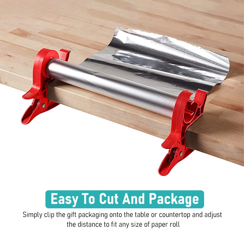 Serplex 2Pcs Tape Dispenser, Tabletop Gift Wrapping Tool, Two Clamp Tape Dispenser to Secure Your Wrapping Paper Roll & Tape or Easier Gift Wrapping, Fits Any Size Roll & Most Tables, Red
