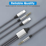 Verilux® 3 in 1 Car AUX Cable 3.5mm to 3.5mm AUX Cable L-ightning/Type C to 3.5mm AUX Cable Universal HiFi Audio Cable for iPhone, Tablet, Car Stereo(Grey)
