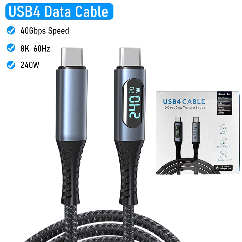 Verilux® USB4 Type C Cable for Thunderbolt 4, C Type Cable Fast Charging with LCD Display 240W PD 40Gbps Fast Data Transfer 8K Display, 3.3ft Nylon Braided USB4 Cable for MacBook, Pro/Air iPad Samsung