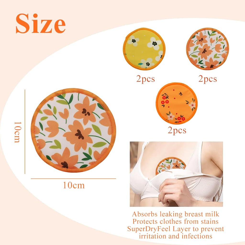 SNOWIE SOFT® 6pcs Breast Pads for Feeding Mothers, Breast Shells for Breastfeeding Nursing Pads for Breastfeeding Floral Pattern Bamboo Cotton Breast Pads, Prevent Leakage of Breast 3.9"