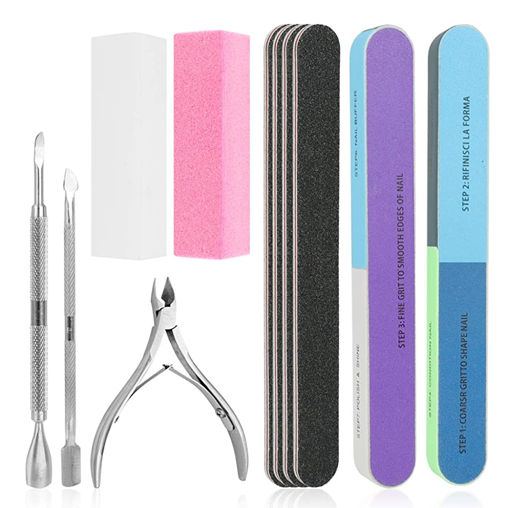 MAYCREATE  10PCS Nail Files, Professional Nail File Set, Curved Fingernail files, 100/180 grit Double-Sided Emery Board Manicure Tools for Home and Salon Use (Blue)