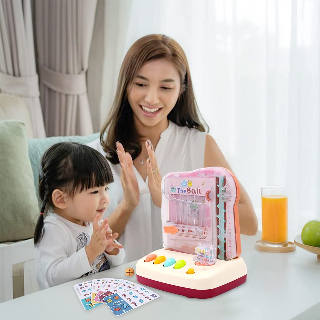 PATPAT Roll Ball Toy for Kids Early Learning & Educational Toys for Kids with 12 Puzzle Cards & 12 Balls STEM Toy for Kids Age 3 4 5 6 7 8 Montessori Preschool Sensory Toys Gift for Boys Girls - Pink