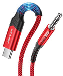 JSAUX® USB C to 3.5mm Audio Aux Jack Cable[3.3ft], USB Type C to 3.5mm Headphone Stereo Cord Car Compatible with iPad Pro 2018 Google Pixel 2 3 XL, Samsung Galaxy S21 S20 Ultra Note 20 10 Plus-Red