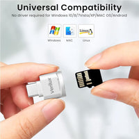 Verilux® Micro SD Card Reader Mini Type C Card Reader TF Card Reader with Keychain USB C to Micro SD SDHC SDXC OTG Memory Card Reader Compatible with Laptops, MacBook, Samsung Galaxy Note 20 - Silver