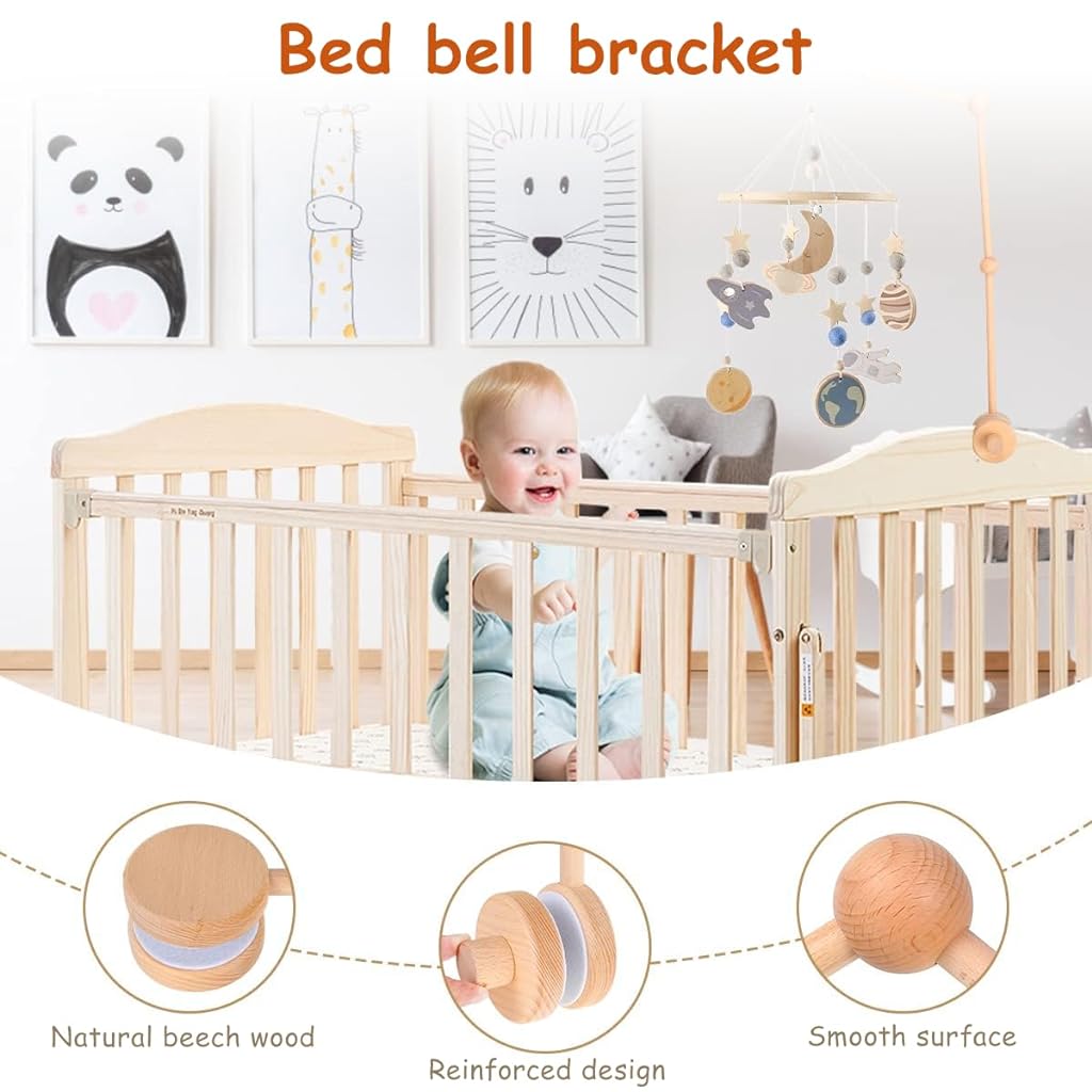 SNOWIE SOFT® 360° Wooden Crib Mobile Arm Baby Mobile Hanger Mobile Holder for Crib, Rotatable Baby Crib Mobile Arm Cradle Toys Hanging Crib Mobile Arm Holder 26.7'' Christmas Gift (Not Included Toys)