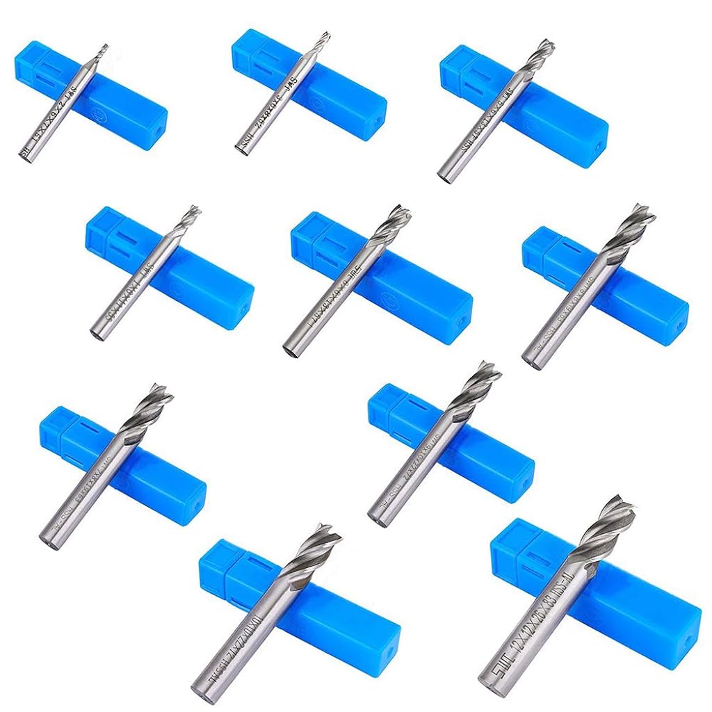 ZIBUYU® 10 Pcs Square Nose End Mill Cutter 4 Flute Straight Shank Drill Bit Tool Set with 2/3/4/5/6/7/8/9/10/12mm Size