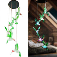 Supvox  Glass and Plastic Solar Changing Colour Hummingbird LED Hanging Lamp Wind Chime for Outdoor Indoor Gardening Yard Pathway