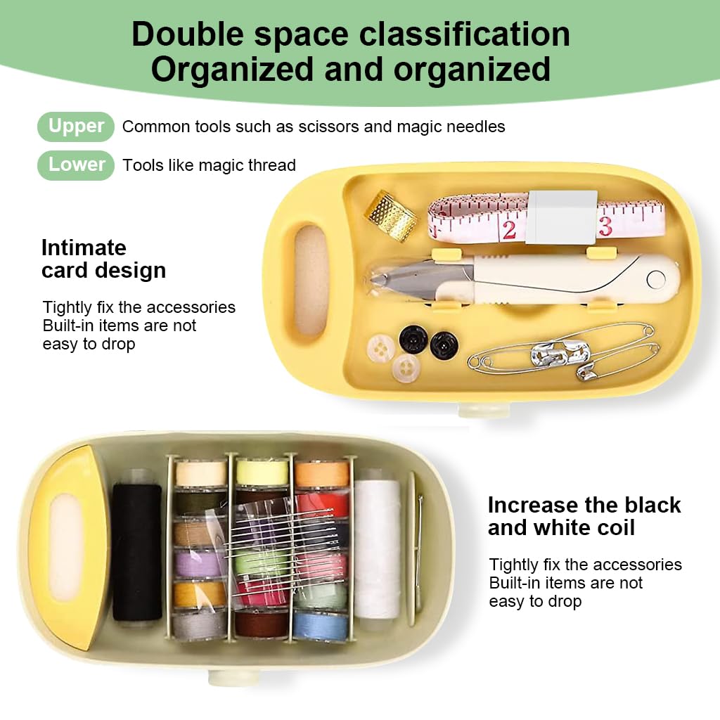 ELEPHANTBOAT Sewing Kit Full Set Portable, Sewing Kit Box for Home Use Travel Use Portable Sewing Kit Stitching Kit with Spools of Thread, Scissors, Thimble, Threader, Tape Measure, Buttons