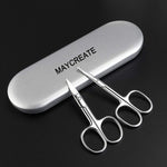 MAYCREATE  Nose Scissors Beard Mustache Eyebrow Trimmer Stainless Steel Set with Storage Box (Silver)