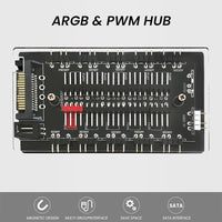 Verilux® ARGB and PWM Fan HUB, 10 Ports for Addressable RGB Lighting, 1 to 6 Multi Way backplane Splitter 5V/3PIN Case Fan Hub Adapter, 3-Pin PC PWM Fan Hub CPU Cooling HUB Controller Fan Hub Splitter