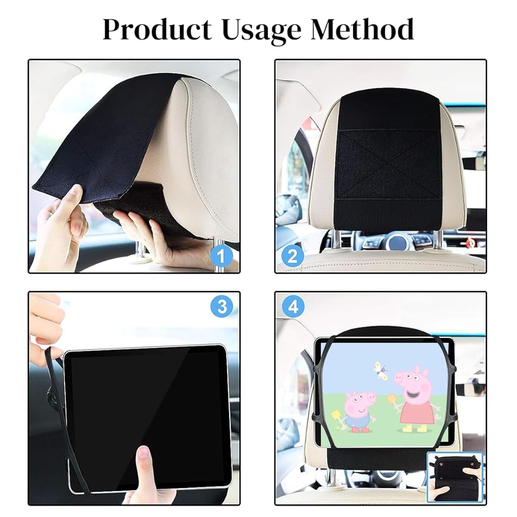 STHIRA® Car Tablet Holder, Car Headrest Removable Angle-Adjustable Mount Holder, Backseat Elastic Silicone Anti-Slip Strap Tablet Holder Fits All 7 Inch to 10.5 Inch Tablets