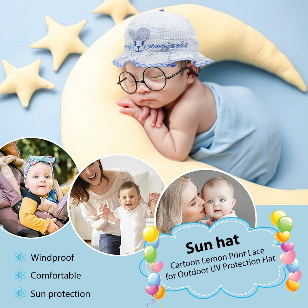 SNOWIE SOFT® Baby Hats for Girls, Hat for Baby Girl, Summer Hat Rabbit Ears Sun Hat Blue Stripy Bucket Hat for Outdoor UV Protection Baby Cap 6-12 Months