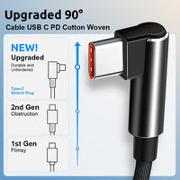 Verilux® Type C Cable, 16Ft Fast Charging USB to Type C Cable, Support 60W 3.1A Charging & 480Mbps Data Transfer USB C Right Angle Extension Cable Compatible with Phone, Tablet, More C Type Devices