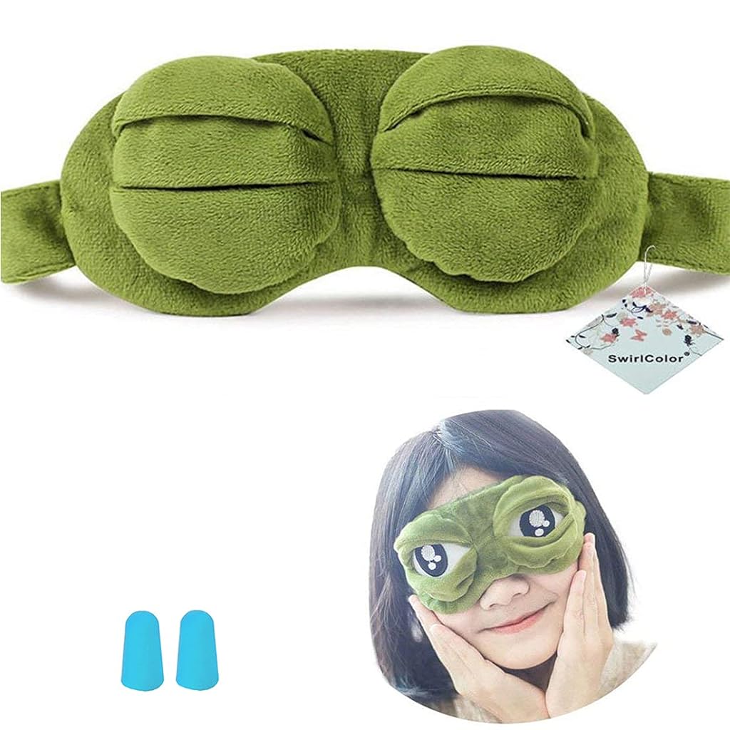 ZIBUYU Eye Mask for Sleeping Men and Women 3D Frog Cartoon Design Eye Cover for Sleep Fluff Blindfold for Game Night Eye Mask for Sleep, Women and Men (Green) - 1