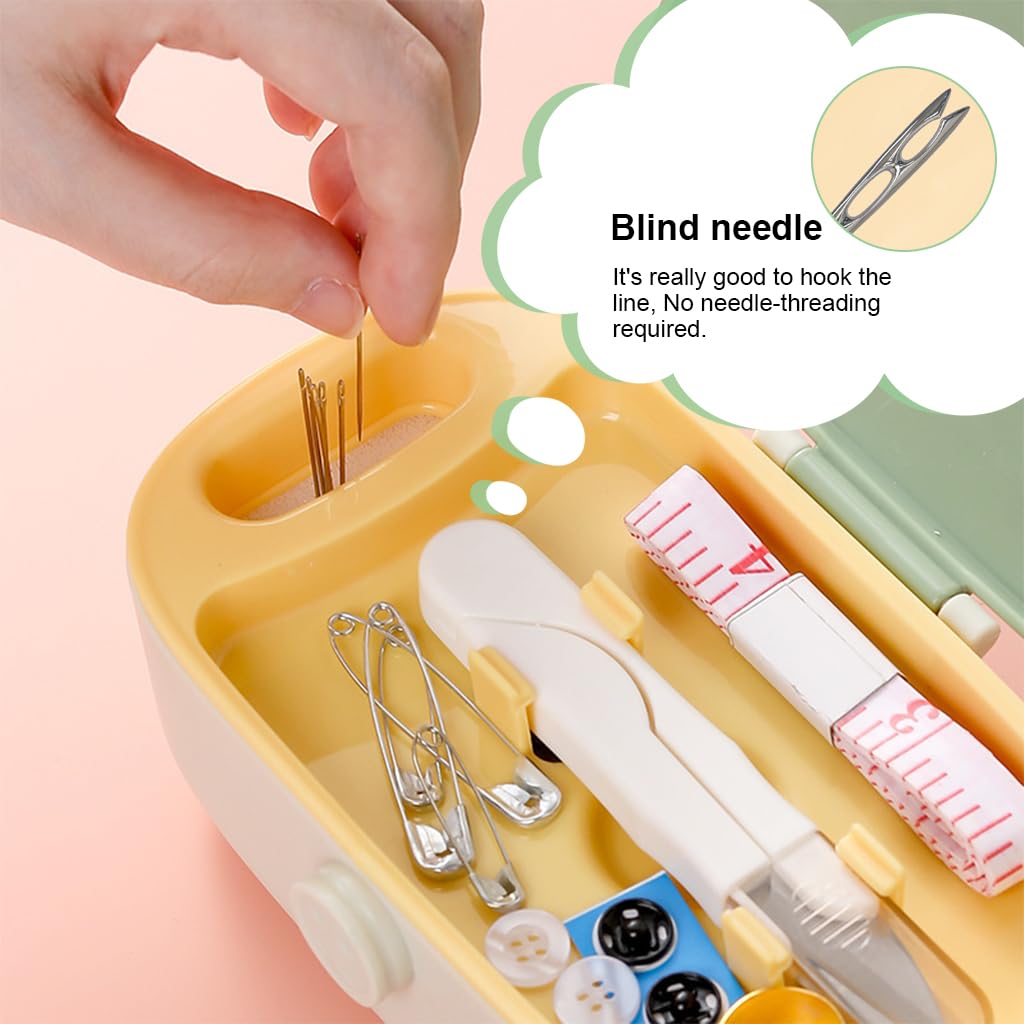 ELEPHANTBOAT Sewing Kit Full Set Portable, Sewing Kit Box for Home Use Travel Use Portable Sewing Kit Stitching Kit with Spools of Thread, Scissors, Thimble, Threader, Tape Measure, Buttons