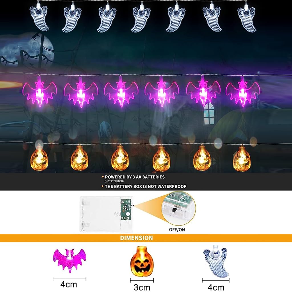 ELEPHANTBOAT Halloween LED Pumpkin String Light, Bat and Ghost String Lights 9.8ft Halloween LED Light String with Flashing Mode Classic Halloween Pumpkin String Light for Party, Room Decoration