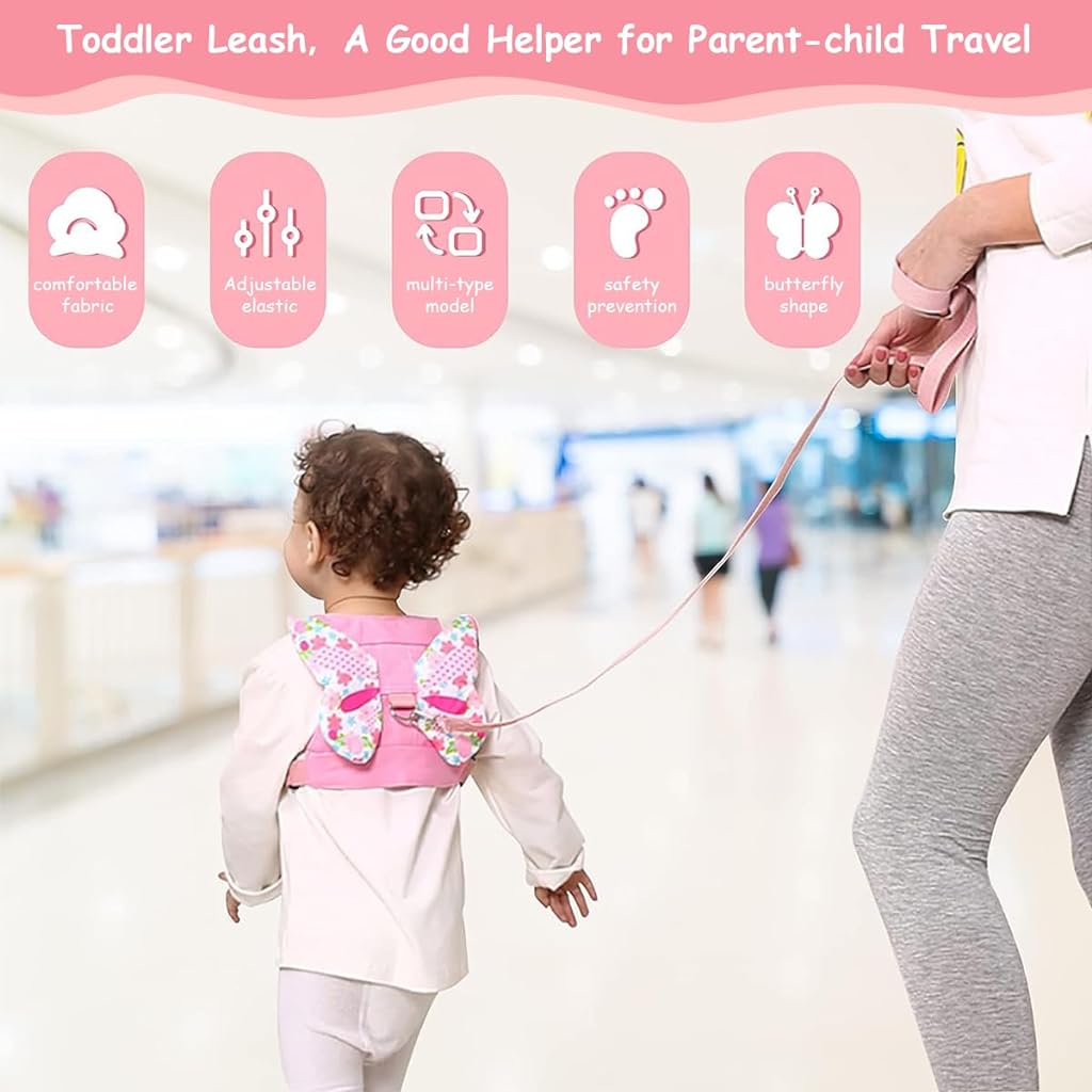 SNOWIE SOFT® 3 in 1 Baby Walking Support Toddlers Walking Harnesses with Strap, Anti Lost Wrist Link, Butterfly Backpack Style Toddler Walking Harnesses Anti Lost Wrist Lick for Toddler 1-3 Years Olds