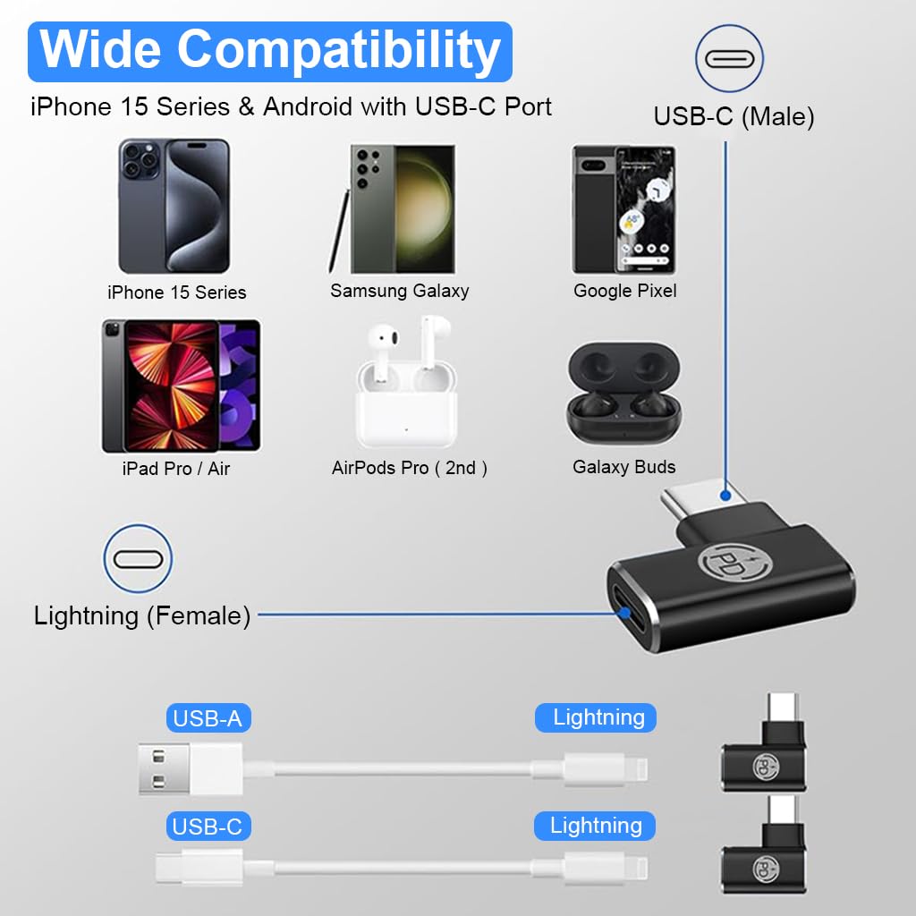 ZORBES® USB C Adapter for iPhone 15, USB C Male to Light-ning Female Adapter for Light-ning Charging Cable, 27W PD Fast Charging & Data Transfer for All iPhone Devices iPhone 15/15 Plus/15 Pro Max