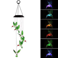 Supvox  Glass and Plastic Solar Changing Colour Hummingbird LED Hanging Lamp Wind Chime for Outdoor Indoor Gardening Yard Pathway