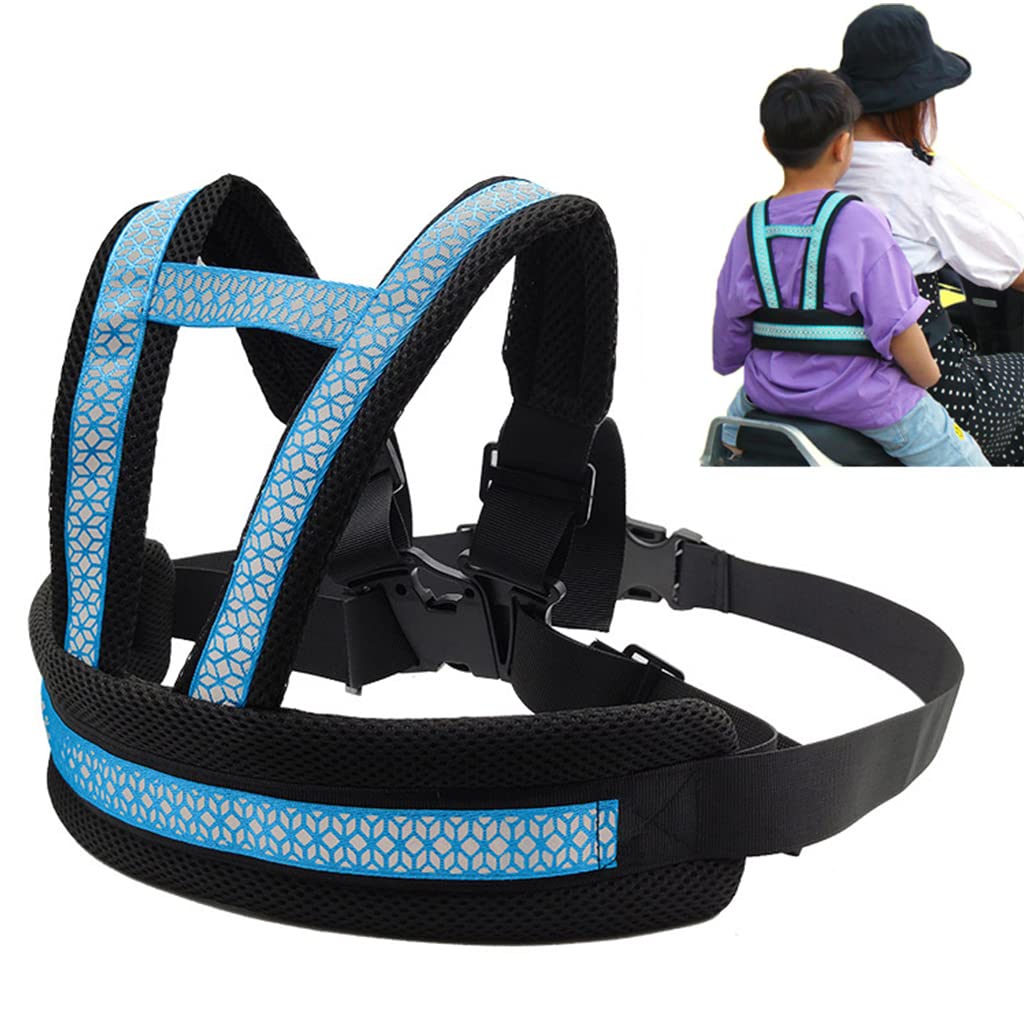 SNOWIE SOFT® Kids Safety Belt For Two Wheeler With Reflective Strips,Portable Seat Belt Children Motorcycle Harness For Motorcycle Bike,Adjustable Safety Harness For Kids Ride Strap (2-12Years),Blue