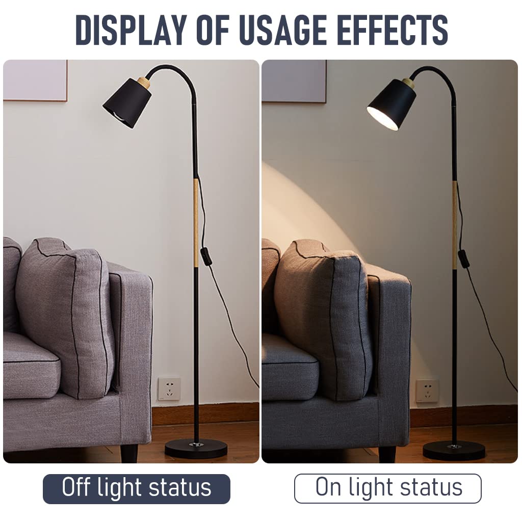 ELEPHANTBOAT Minimalist Floor Lamp Fixture E27 Bulb Metal Floor Lamp Fixture 1.5m Floor Lamp with Metal Base Flexible Gooseneck PVC Lamp Shade, Long Power Cable with Switch, No Bulb Included