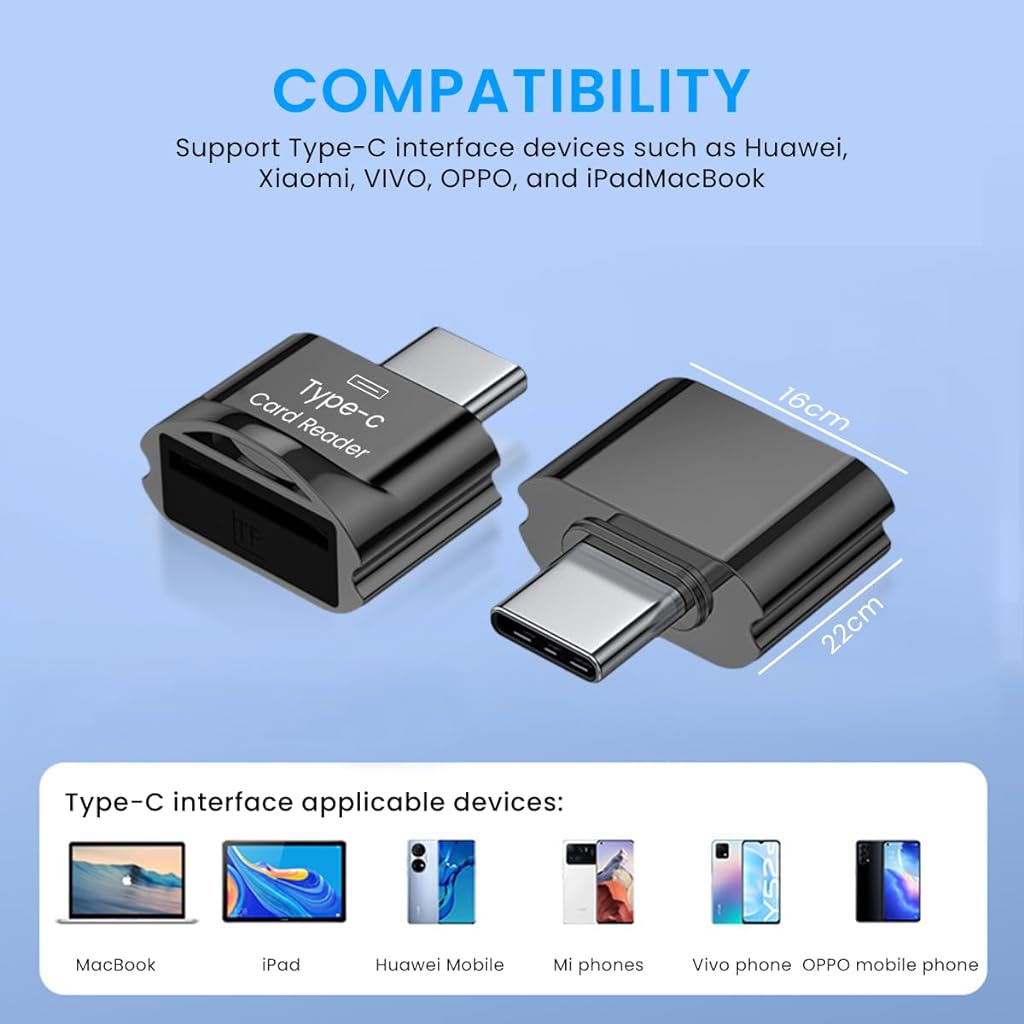 Verilux® TF Card Reader Type C Micro TF Card Reader PortableTF Card Reader with Keychain USB C to Micro SD SDHC SDXC OTG Memory Reader, Compatible with Phone with OTG Function, Instant TF Card Reader