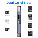 Verilux® SD Card Reader Dual Head Type C & USB 3.0 Card Reader Fast Reading Compatible with SD/TF Card Dual Card Slot Design Universal Card Reader Compatible with Phone, Laptop, PC, Tablet