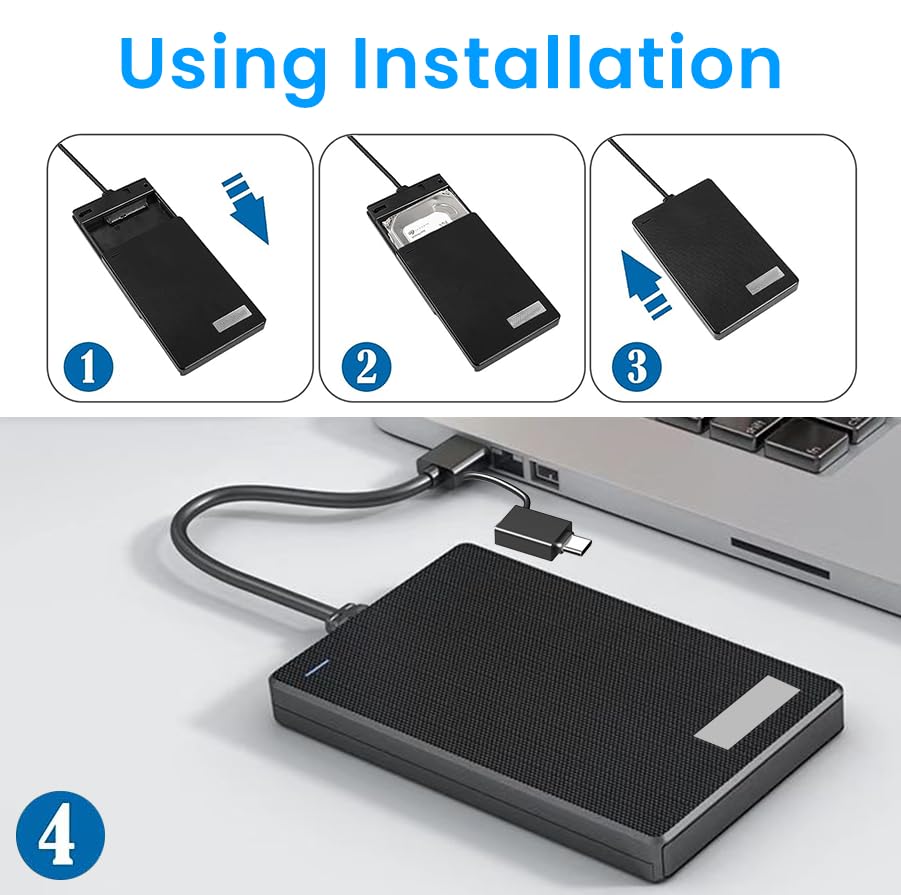 Verilux® 2.5" Hard Drive Enclosure USB 3.0 to SATA III Tool-Free External Hard Drive Enclosure for 7mm/9.5mm SATA HDD & SSD Hard Disk Case External Hard Disk Case for Toshiba Samsung WD, Xbox PC TV