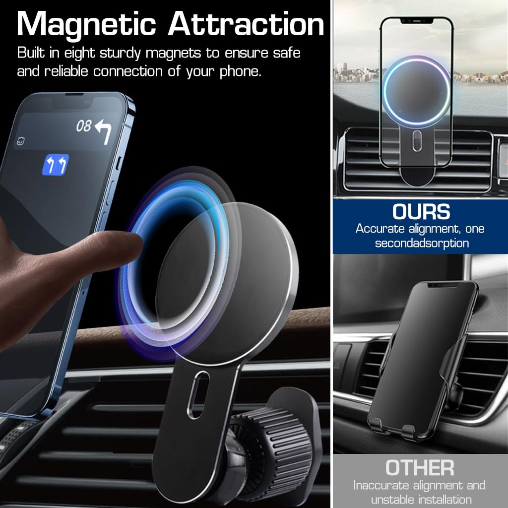 STHIRA® Magnetic Car Mobile Holder, 360 ° Rotatable Strong Magnetic Phone Holder for Car, Car Air Vent Phone Holder Fits for Magsafe iPhone 14 13 12 Pro Max Plus Mini/All Phones/Tablets