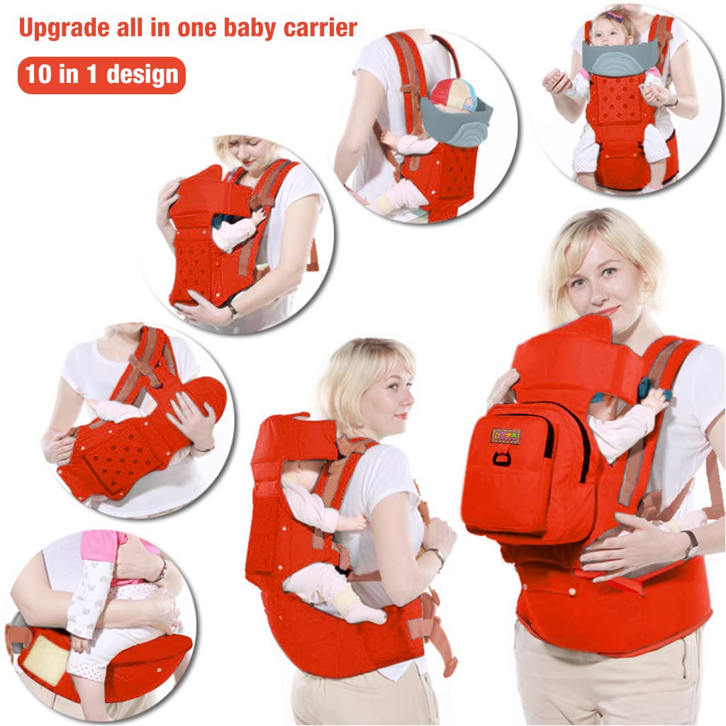 SNOWIE SOFT® 10-in-1 Multifunctional Baby Carrier with Adjustable Seat & Diaper Bag, Ergonomic Baby Wrap for 0-4 Years, Breathable All-Season Baby Sling with Safety Features, Perfect for New Parents