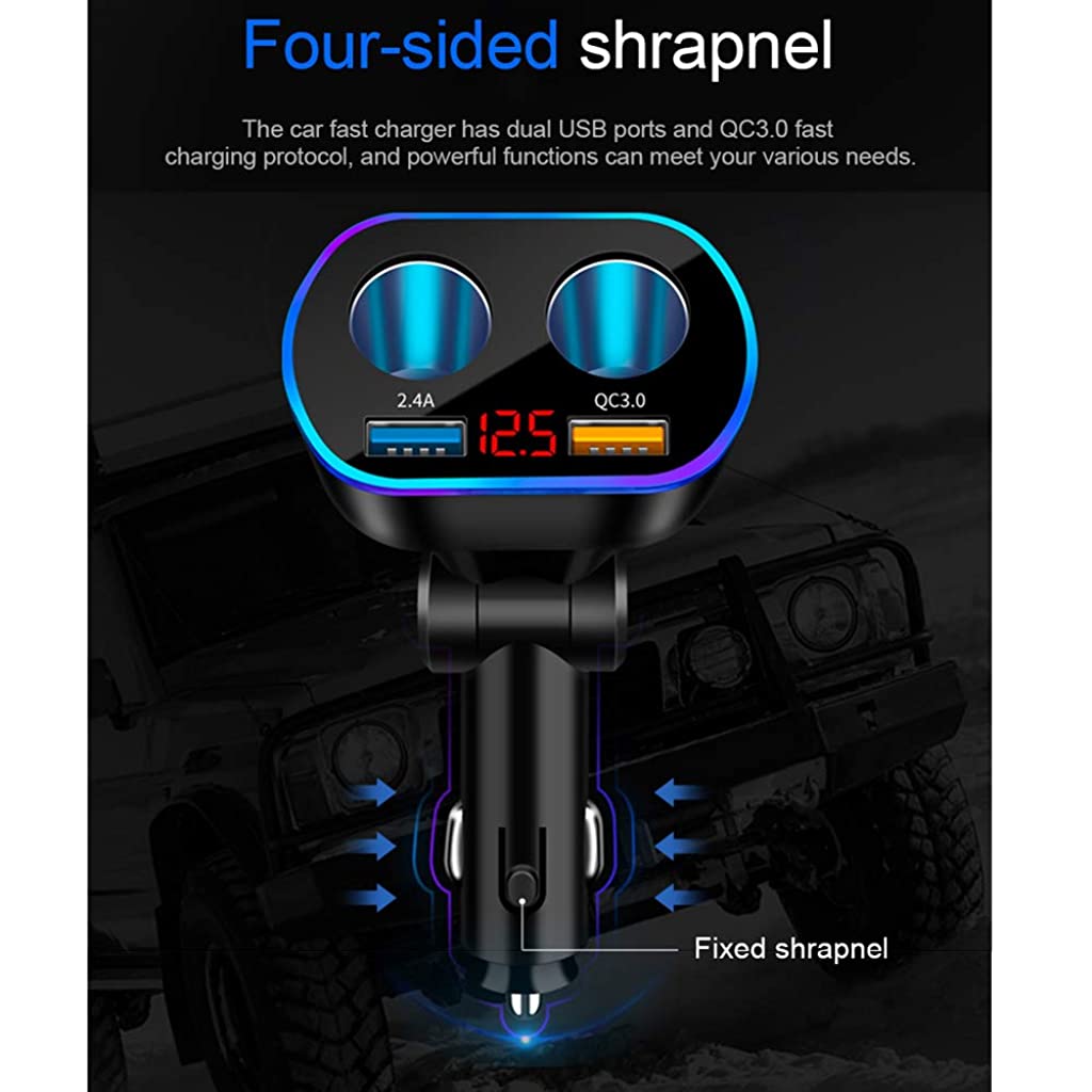 STHIRA Car Cigarette Lighter Splitter,120W Quick Charge 3.0 Dual USB Car Charger 12/24V Sockets Splitter LED Voltage Display Power Adapter Fast Charging for Mobile Cell Phone GPS Dash Cam
