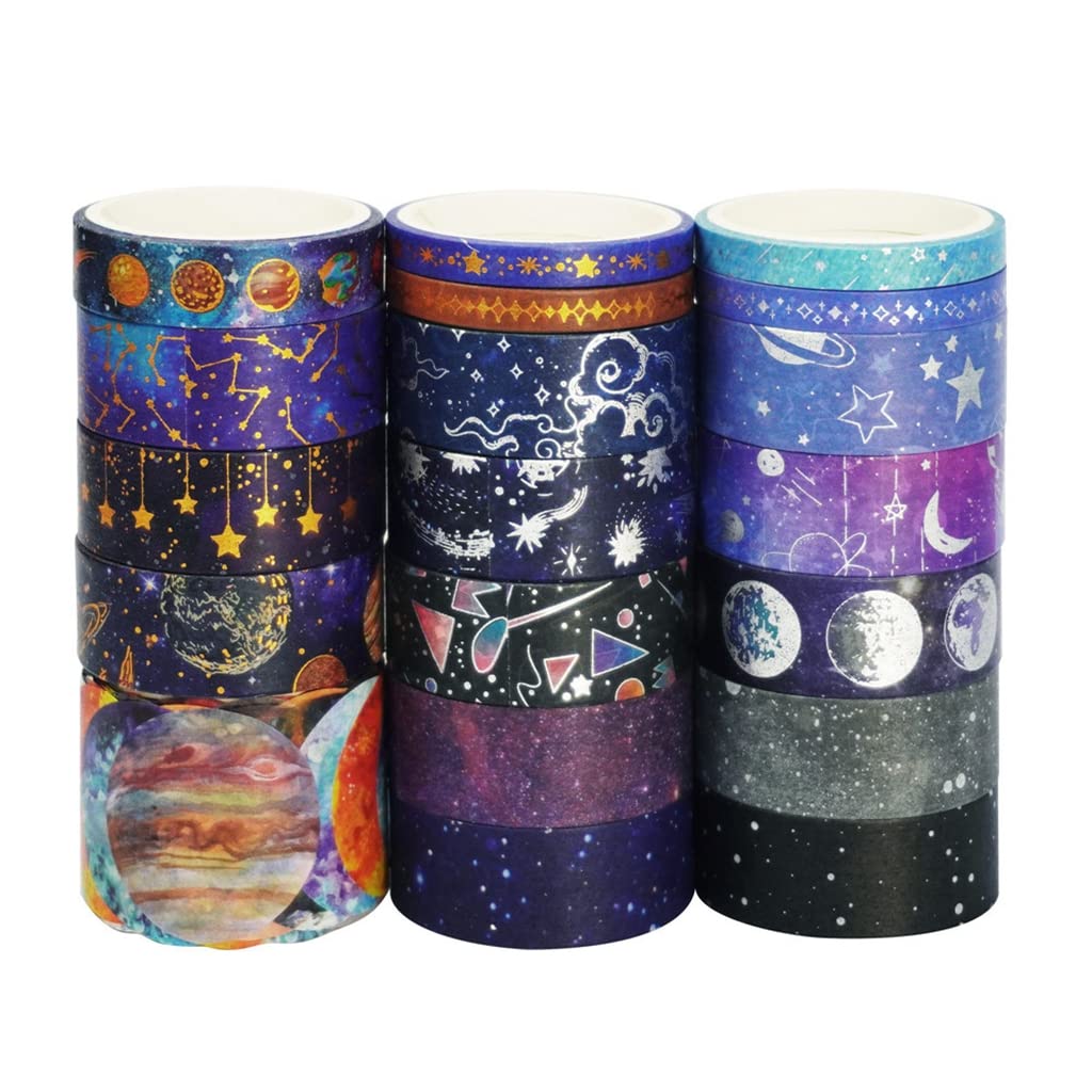 HASTHIP 19Rolls Washi Tape Set Gold Foil Galaxy Decorative Masking Tape Constellation, Stars, Celestial, Tape for Bullet Journal Supplies DIY Crafts Arts Scrapbooking Adhesive