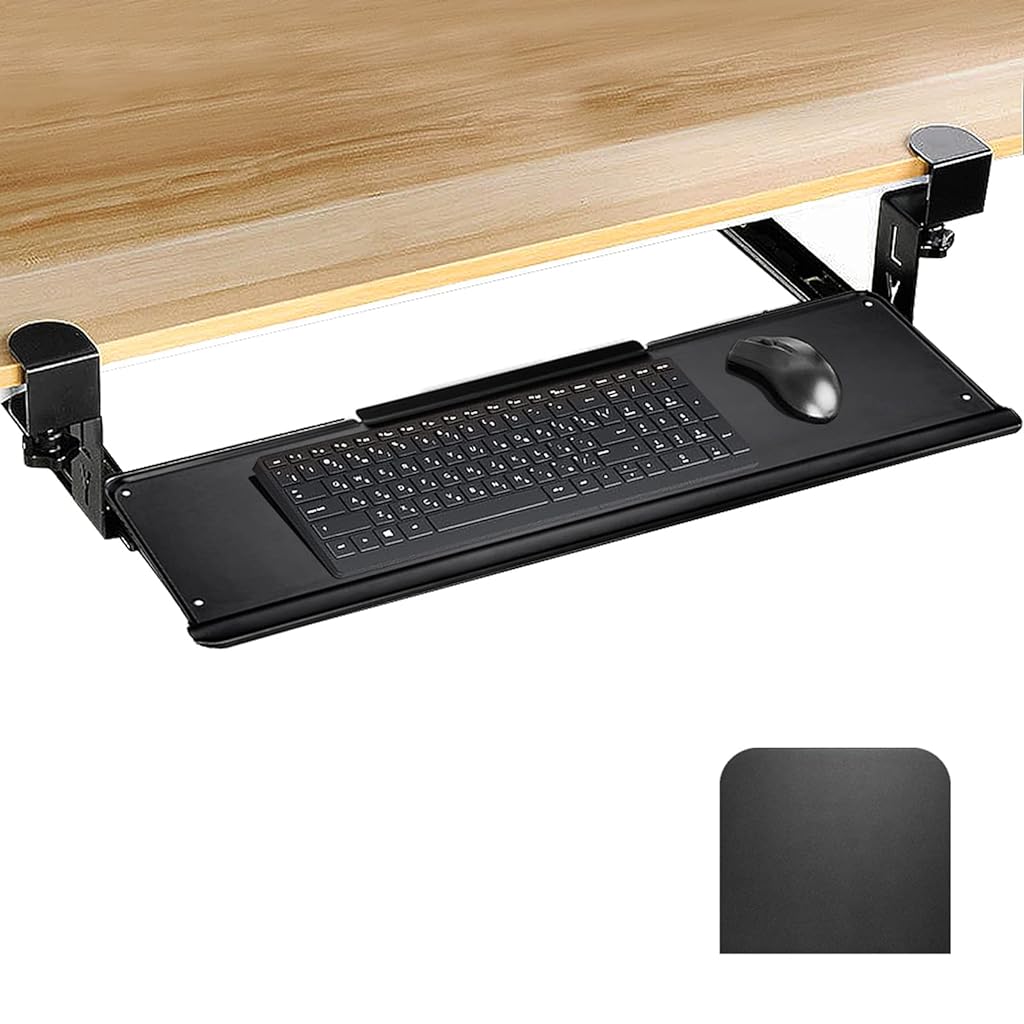 Verilux® Keyboard Stand with Mouse Mat, Pull Out Keyboard Rack, Keyboard Tray Under Desk, Nail-Free Installation Drawer Style Keyboard Rack Clamp Mount Pull Out Keyboard Holder for PC/Office Desk