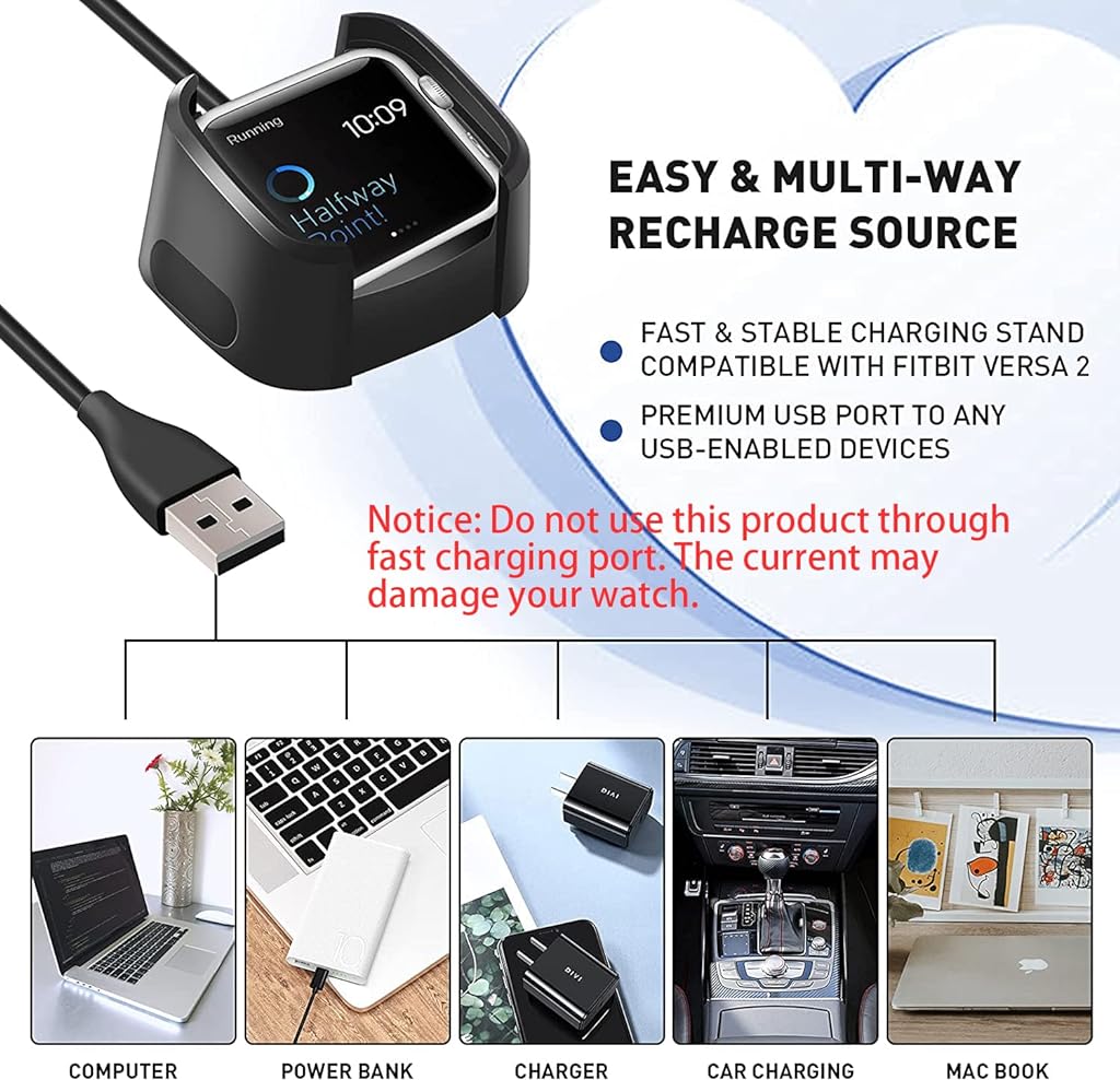 ZORBES® USB Charger for Fitbit Versa 2 Smart Watch Charger Fitbit Versa 2 Charger Charging Dock Stand with USB Cable