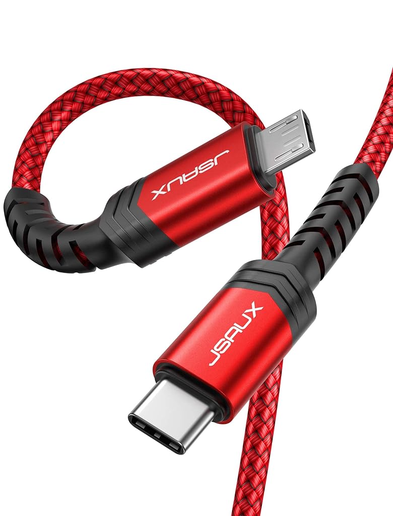 JSAUX® Type C to Micro USB Cable 6.6FT, Support Charge & Data Sync Nylon Braided Type C to Micro USB Connector Cable, Micro USB To Type C Cable Compatible with MacBook (Pro), Galaxy S8, S9, S10, Pixel 3 XL, 2 XL and Micro USB Devices- Red/2M