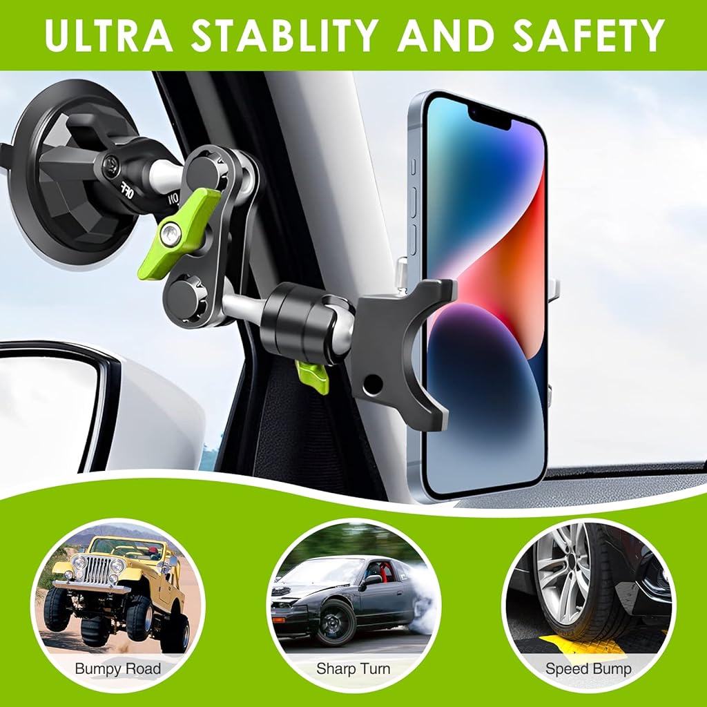 STHIRA® Car Mobile Holder, 360° Rotatable Suction Cup Phone Mount, Phone Holder for Car with Mobile Arm Universal Suction Cup Mobile Stand Anti Shake Fall Prevention for Windshield, Car Dashboard