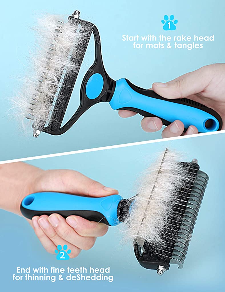 Qpets  Dog Brush Dogs Comb 2 in 1 Deshedding Tool& Dematting Undercoat Rake for Mats& Tangles Removing, Dog Grooming Kit, Pet Brush,Great for Short to Long Hair Small Large Breeds