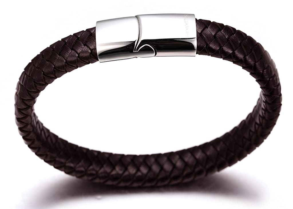 ZIBUYU  Braided Leather Bracelet for Men Classic Leather Hoop Bracelet Leather Bracelet with Alloy Clasp Fashion Piece Bracelet for Women Men 8.46  Brown Leather Hoop Bracelet