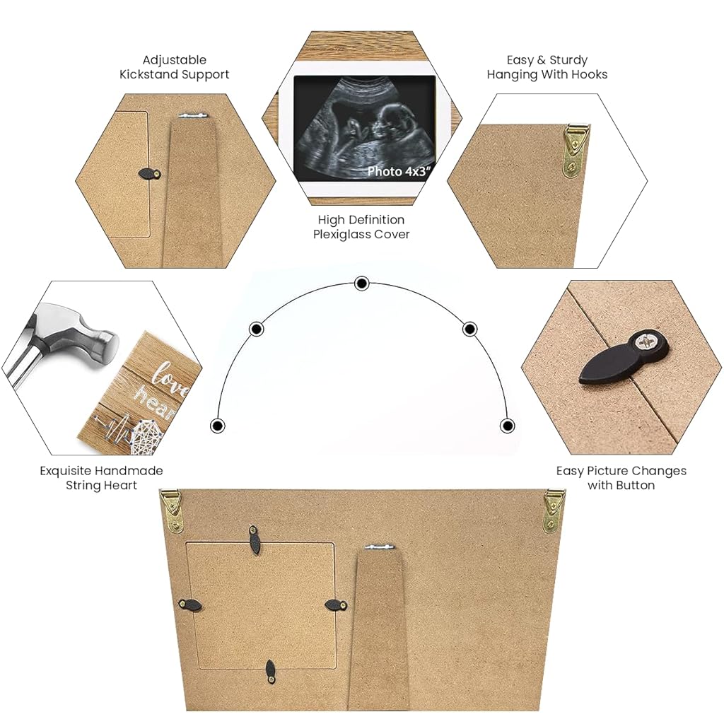 SNOWIE SOFT® Baby Photo Frame Ultrasound Picture Frame Sonogram Keepsake Frame, Mothers Day Pregnancy Gifts for First Time Mom Dad, Baby Shower Gifts Baby Sonogram Wood Photo Frame New Mom Gifts Baby