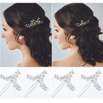 SANNIDHI 5Pcs Bridal Hair Accessories Set Hair Pins for Women, Pearl Metal Wedding Hair Vine Crystal Beaded Hair Piece for Bride, Bridesmaids, Anniversary