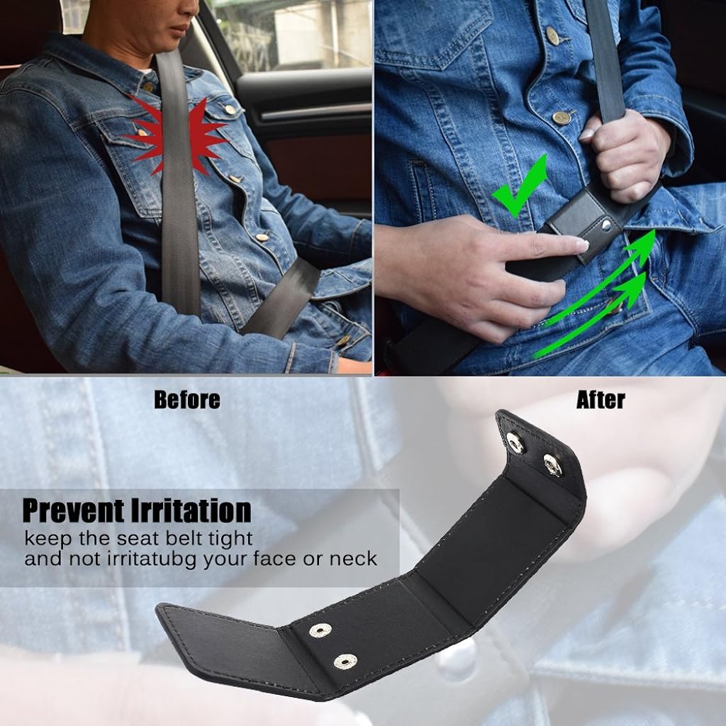 ZIBUYU® Seatbelt Adjuster, 2 Pcs Universal PU Leather Car Seat Belt Clip Holder Comfort Safety Strap Positioner Locking Clip Protector for Adults Kids Children