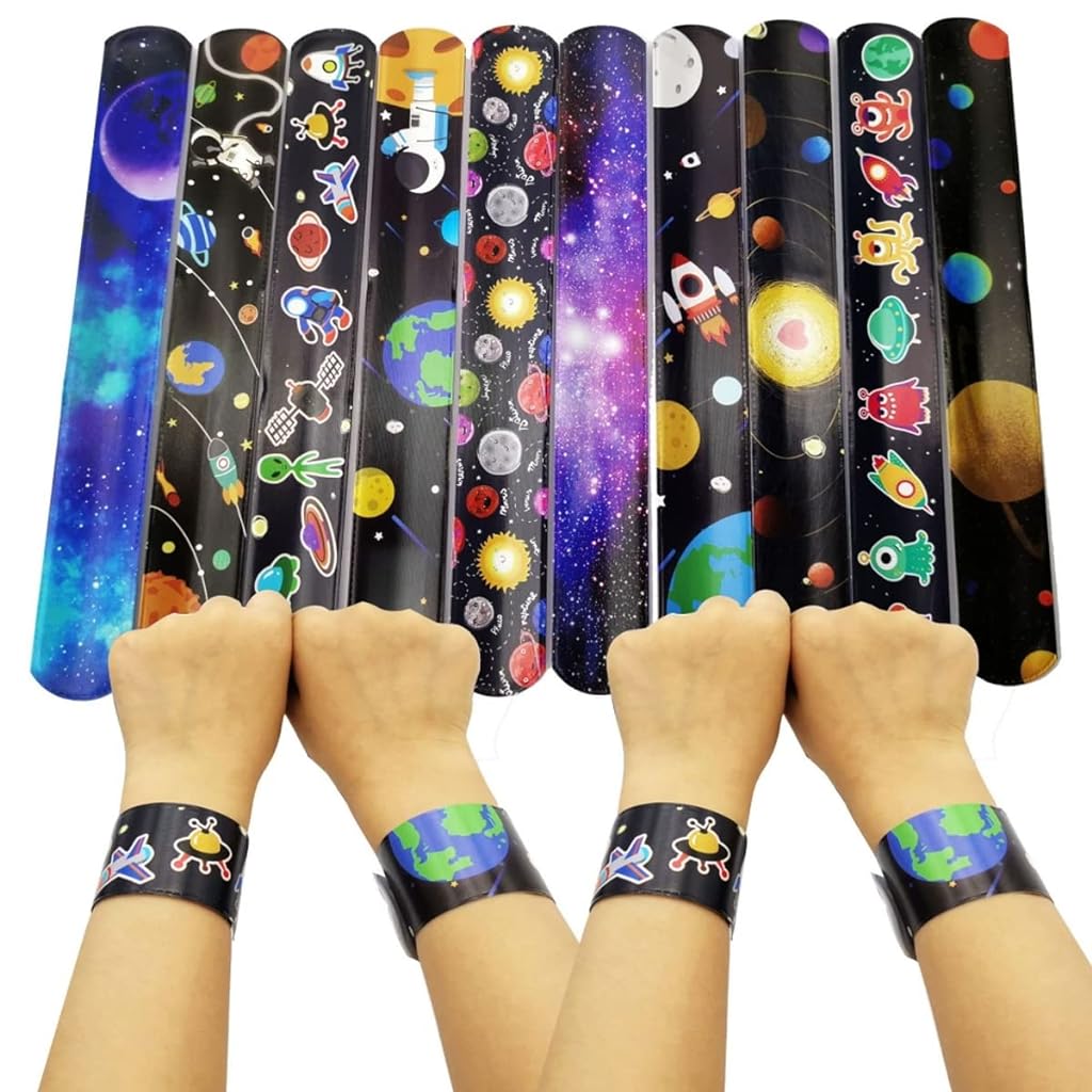 PATPAT® 10Pcs Slap Bracelets for Kids Space Planet Theme Slap Bracelets Toys Wristbands Slap Bands Classroom Prize for Boys and Girls Party Favors Gifts