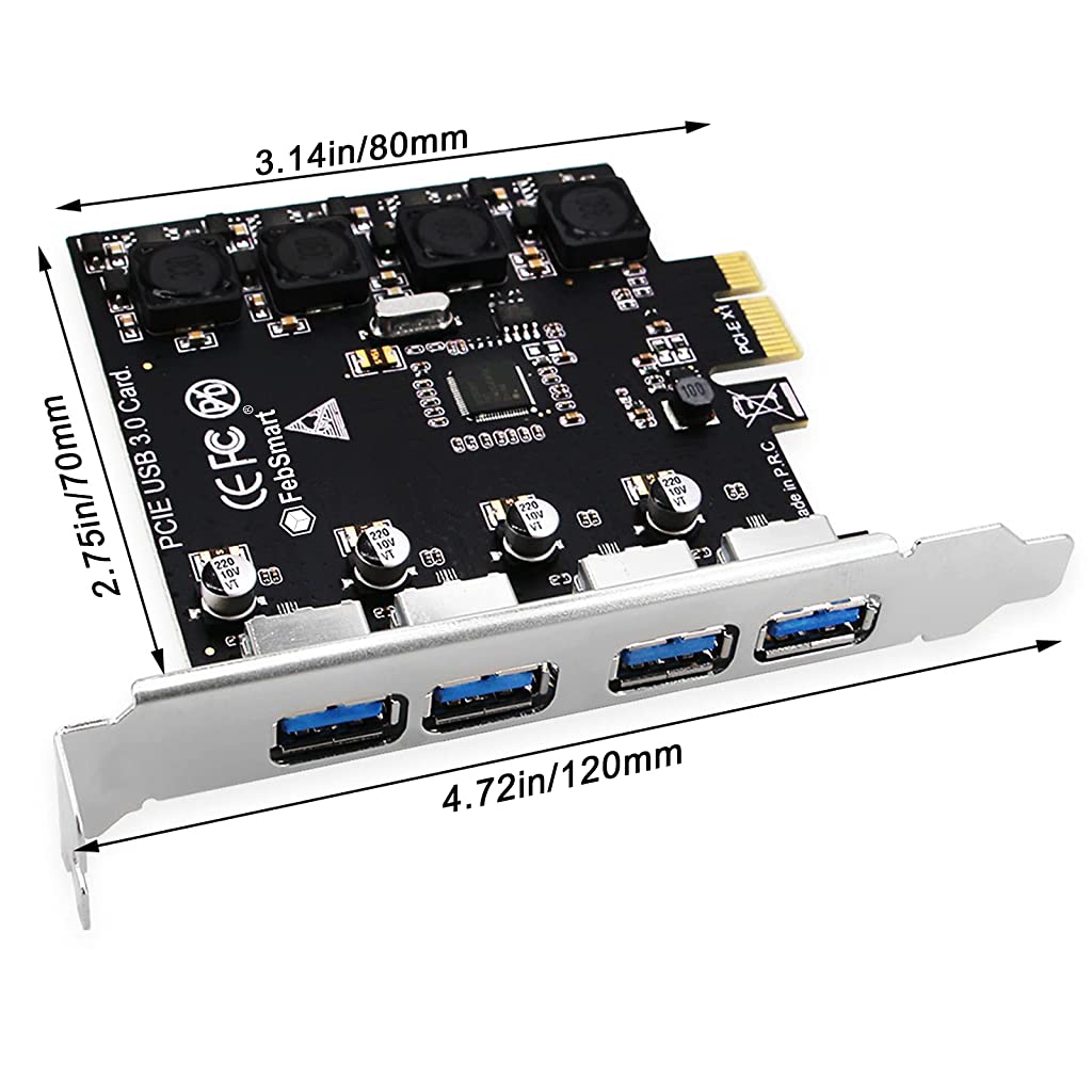 Verilux 4 Ports USB 3.0 HUB Super Fast 5Gbps PCI Express (PCIe) Expansion Card for Motherboard Windows Server, XP, 7, Vista, 8, 8.1, 10 PCs-Build in Self-Powered Technology-No Need Additional Power Supply