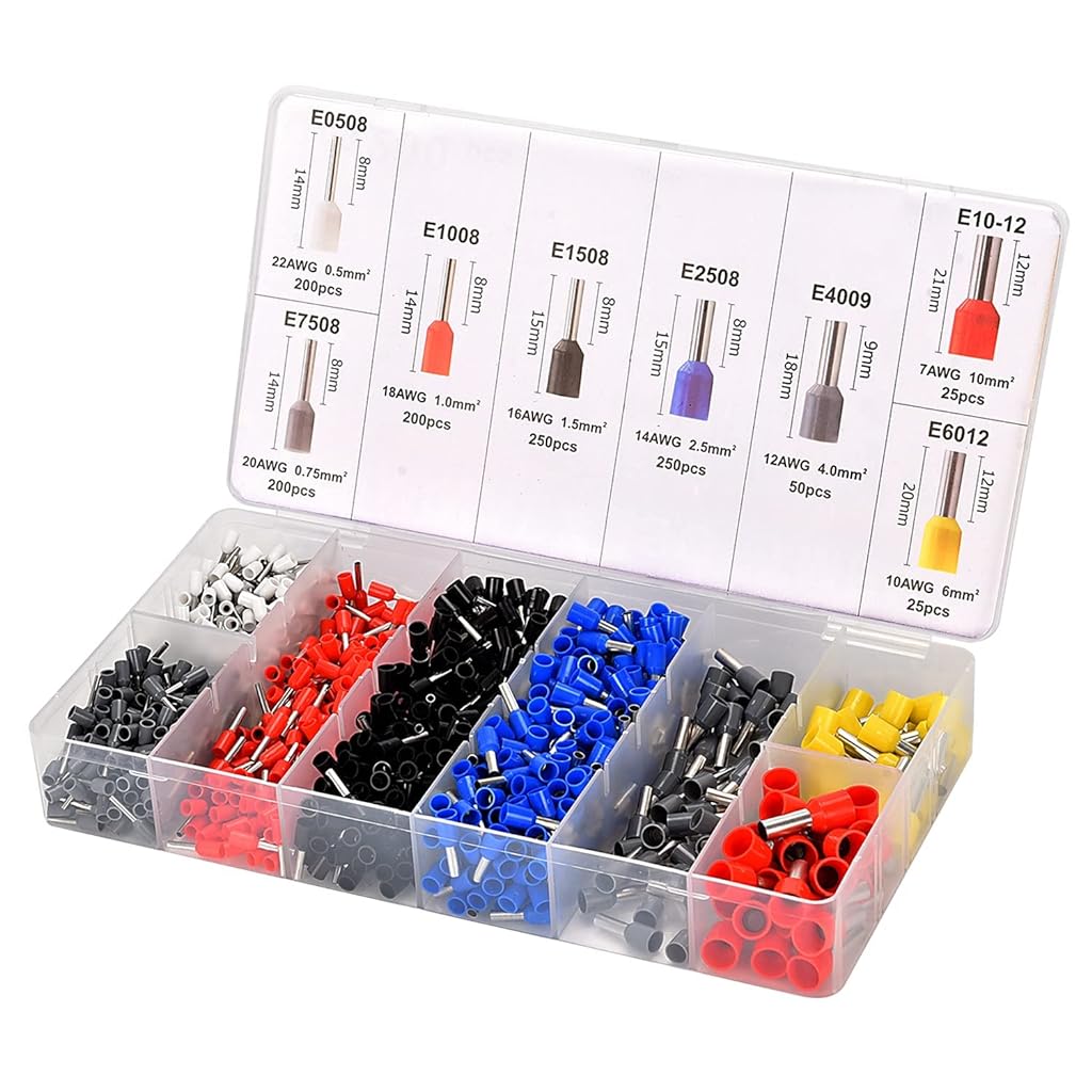 HASTHIP® 1200pcs Electronic Wire Ferrules Kit, Assortment Ferrule Wire Copper Crimp Connector, Wire Connector Jointer Kit Wiring Cable Connector, Insulated Cord Pin End Terminal AWG 23-7