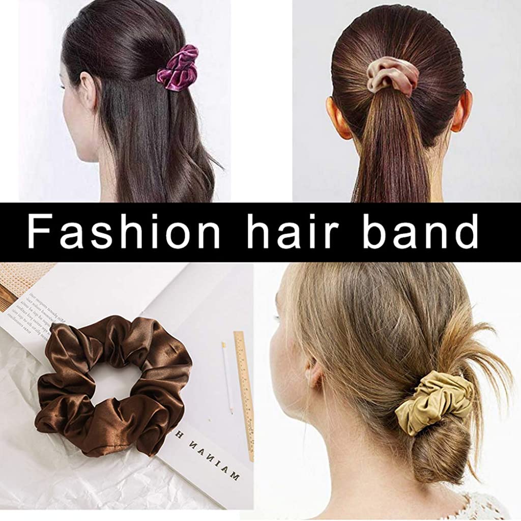 SANNIDHI 3 Pcs Silk Satin Scrunchy Scrunchies for Girls Ladies Women,3 color Elastic Hair Band for Ponytails, Twists, Long hair, Medium Length Hair -Gifts(Yellow Brown Black) (3pcs)