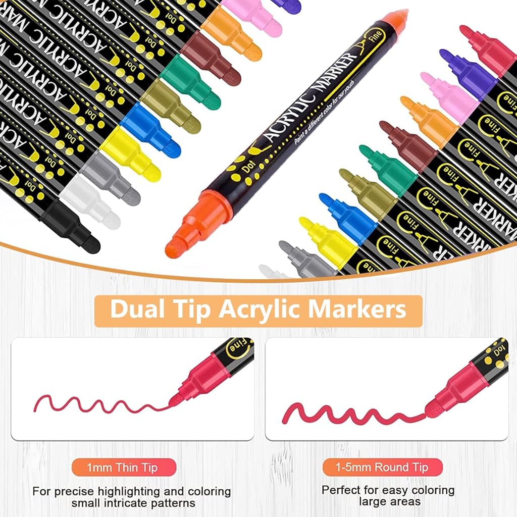 Climberty 12 Colors Acrylic Marker Pens,Dual Tip Paint Markers Paint Pens,Water Based Paint Pen,Deal For Wood,Rock Painting,Canvas,Stone,Glass,Ceramic,Diy Crafts Making Art Supplies,Black