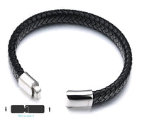 ZIBUYU Braided Leather Bracelet for Men Classic Leather Hoop Bracelet Leather Bracelet with Alloy Clasp Fashion Piece Bracelet for Women Men 8.46  Black Leather Hoop Bracelet