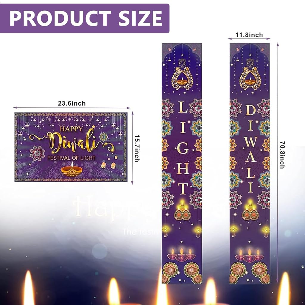 HASTHIP® Diwali Decorations for Home, Happy Diwali Banner & Diwali Backdrop, Rangoli Diwali Banner Photo Backdrop Decorations for Wall, Indian Deepavali Diwali Festival Themed Light Party